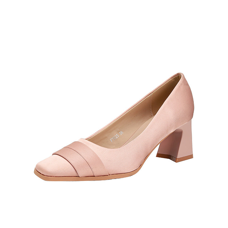 Women's French Style Satin Pointed High Bridesmaid Fairy Beautiful Wedding Genuine Women's Fashion Shoes
