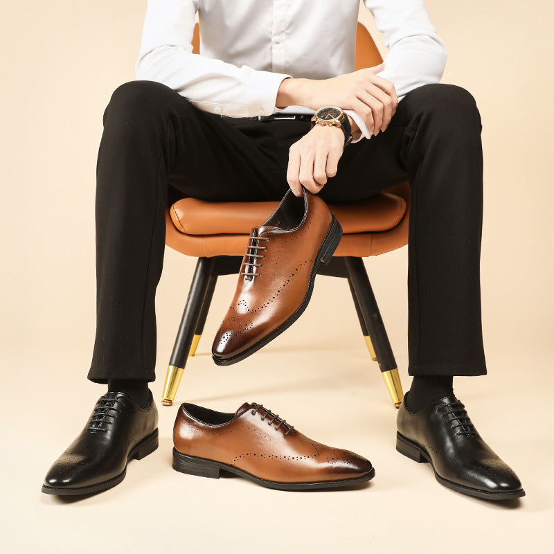 Men's Brogue Business Formal Wear British Green Leather Shoes