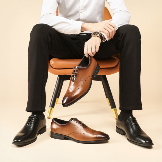 Men's Brogue Business Formal Wear British Green Leather Shoes