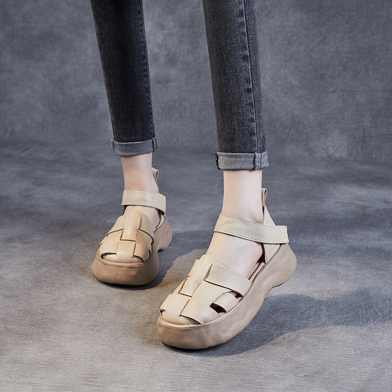 Women's Summer Platform First Layer Cowhide Retro Sandals
