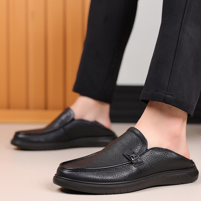 Men's Sheepskin Pumps Slip-on Soft Genuine Step-on Men's Casual Leather Shoes