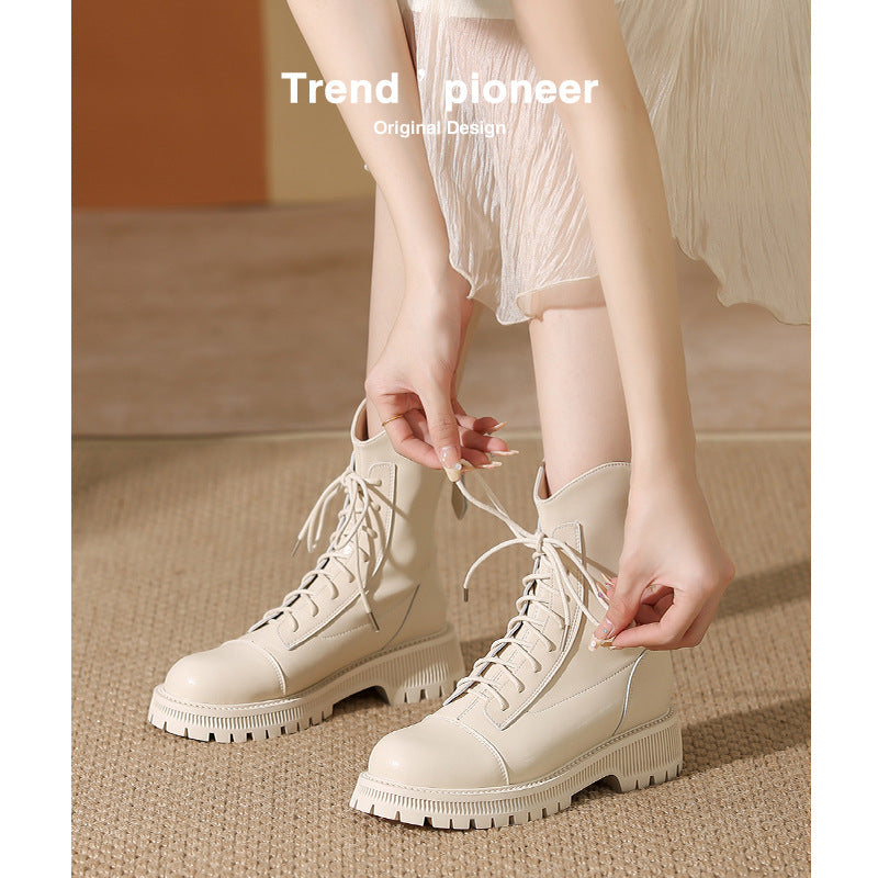 Women's Martin Thick-soled Ankle Female Beige Elegant British Boots
