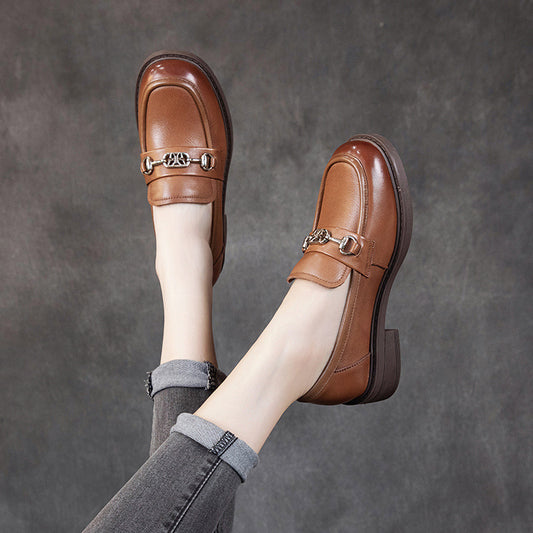 Women's Cowhide Spring Flat Soft Bottom Surface Loafers