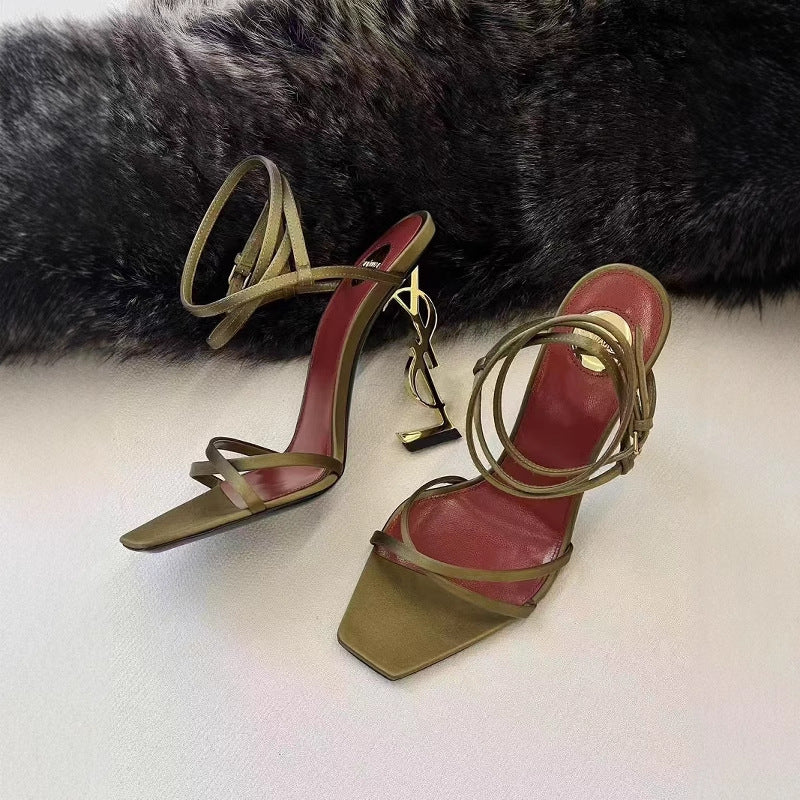 Women's Letter Elegant Cross Open Toe Stilettos Sexy Sandals