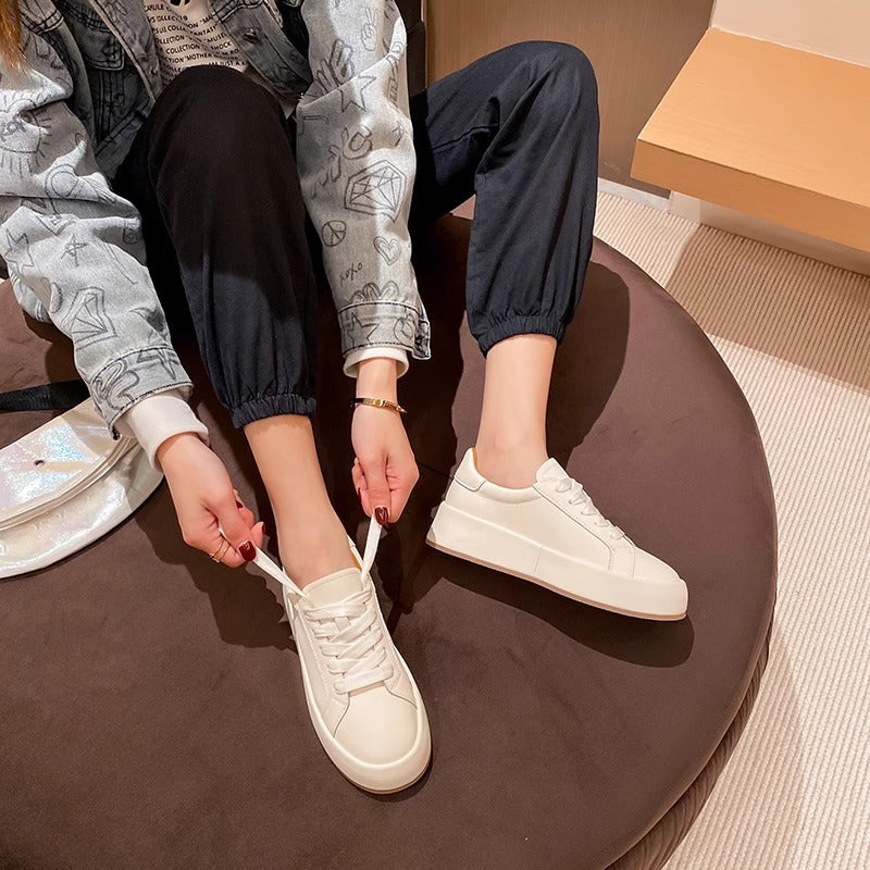 Women's Cowhide Version White Platform Breathable Skateboard Women's Casual Shoes
