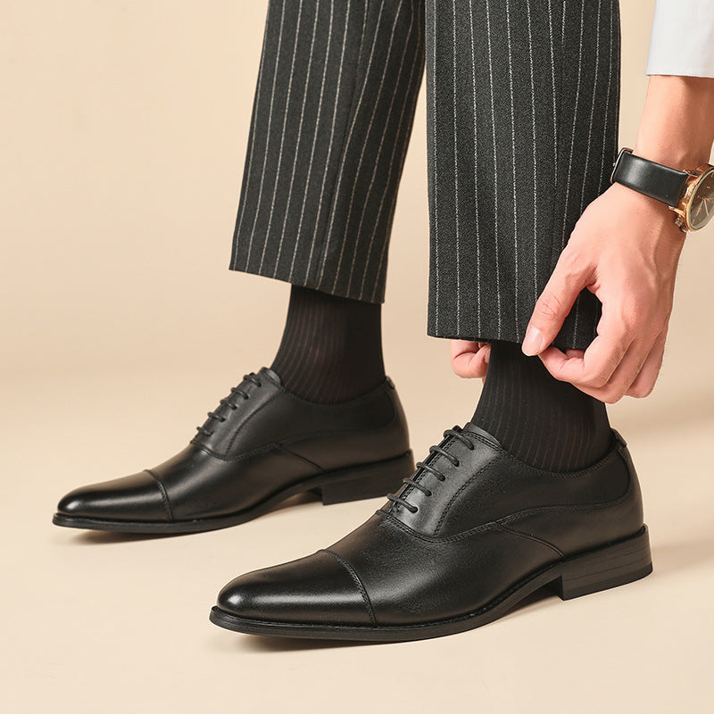 Men's First Layer Cowhide Wooden Root Formal Leather Shoes