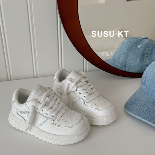 Children's First Layer Cowhide White Autumn Boy's Kid's Sneakers