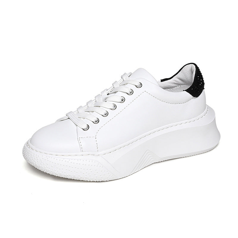 Women's Little White Top Layer Cowhide Platform Casual Shoes