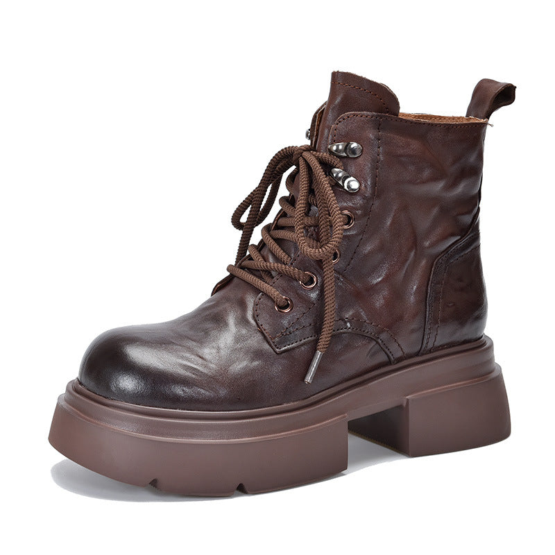Women's Hand Grip Pattern Top Layer Cowhide Boots