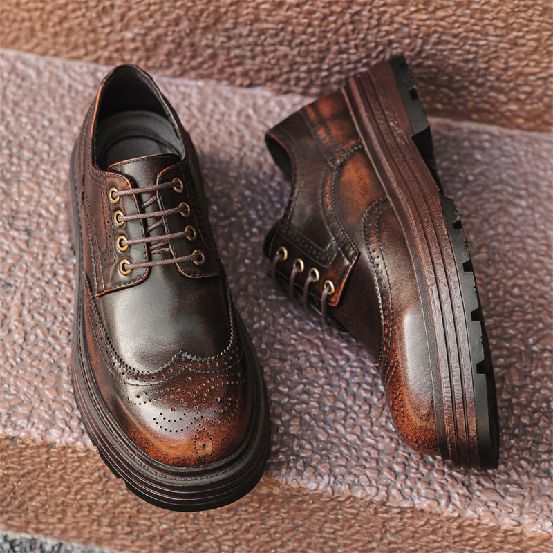 Men's British Wind Suit Thick-soled Brushed Derby Leather Shoes