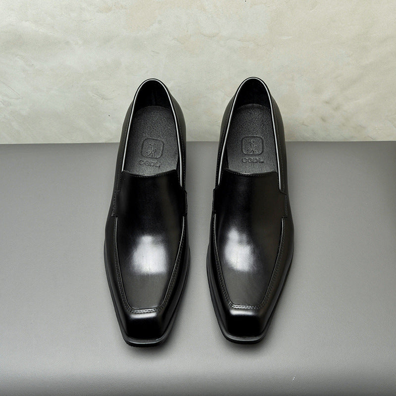 Men's Square Toe Increased High Brown Black Men's Business Leather Shoes