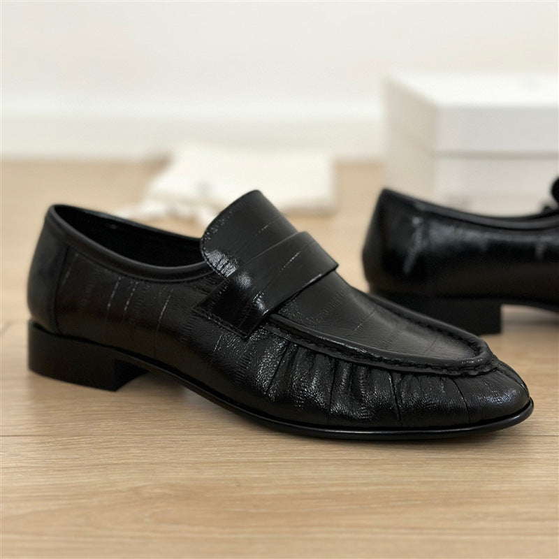 Women's Eel Pattern Cowhide Spring Genuine Round Toe Loafers