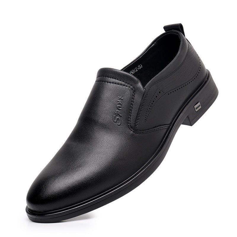Men's Layer Cowhide Business Formal Wear Slip-on Leather Shoes