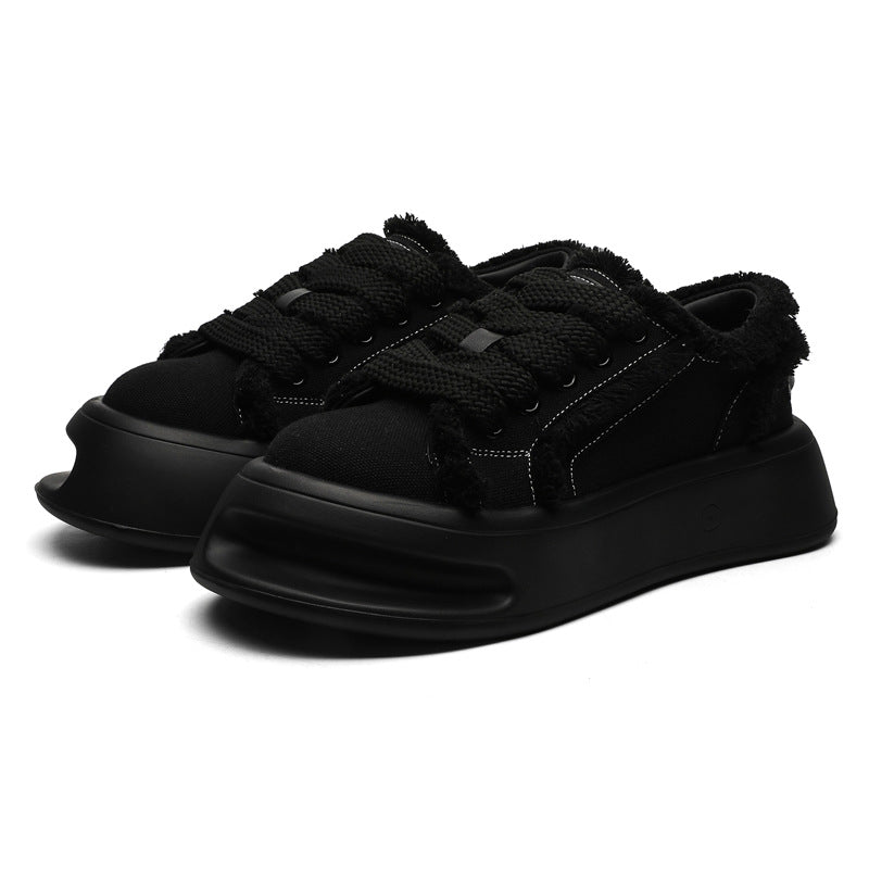 Women's & Men's Horseshoe Black White Platform For Board Minority Canvas Shoes