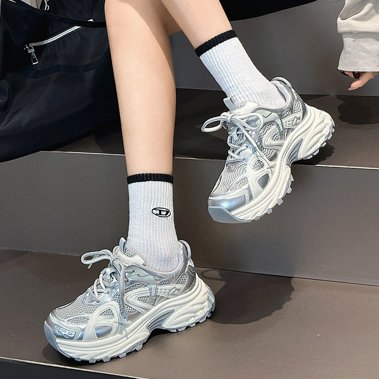 Women's Clunky Spring Mesh Breathable Thick Bottom Show Feet Sneakers