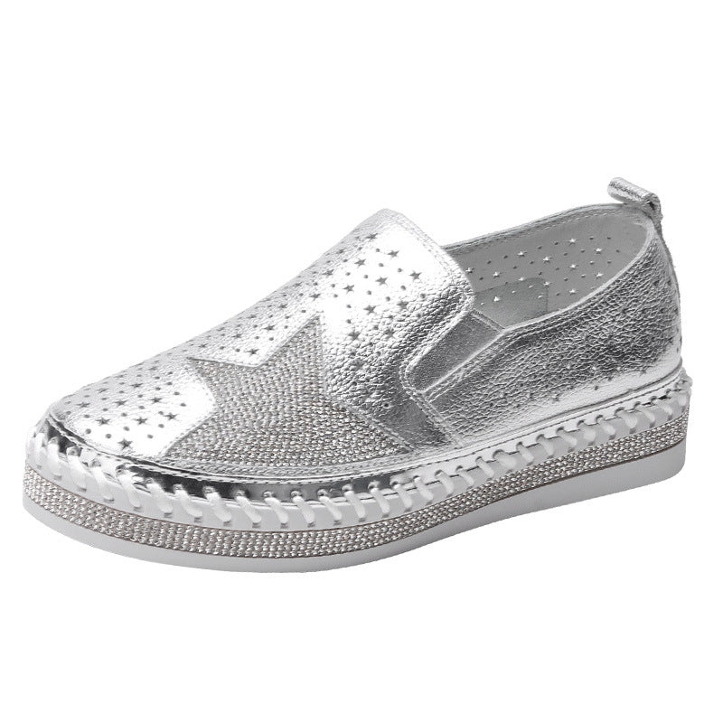 Women's Rhinestone Hollow Breathable Flat Slip-on Casual Shoes