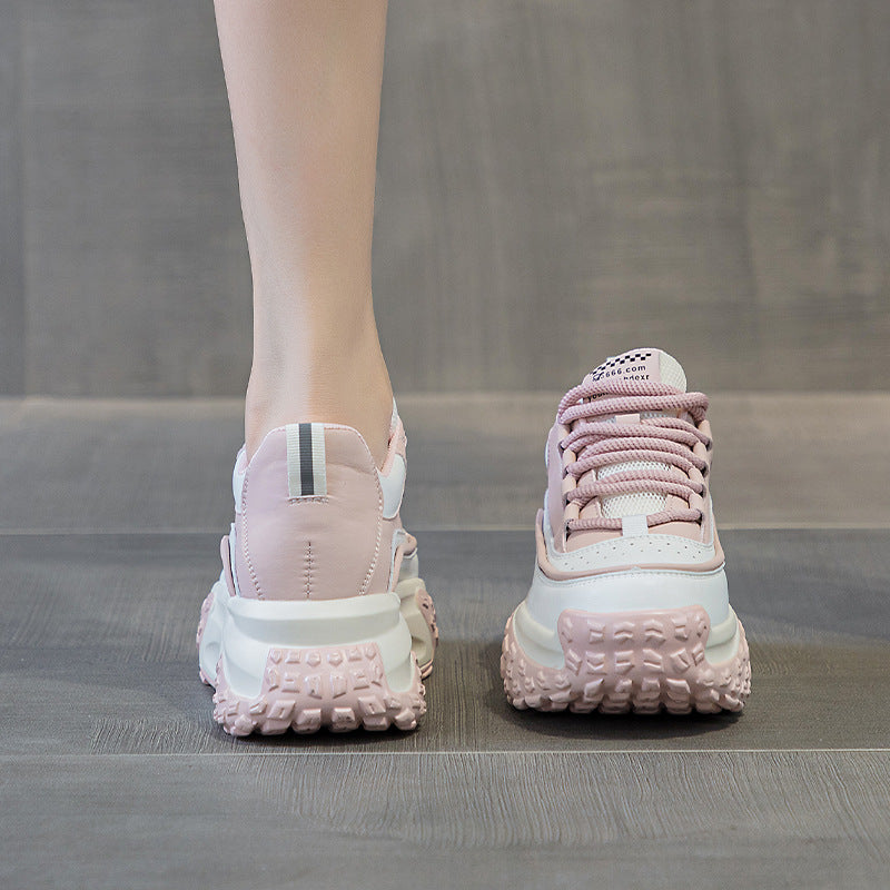Women's Spring White Thick-soled Height Increasing Insole Sports Dad Sneakers