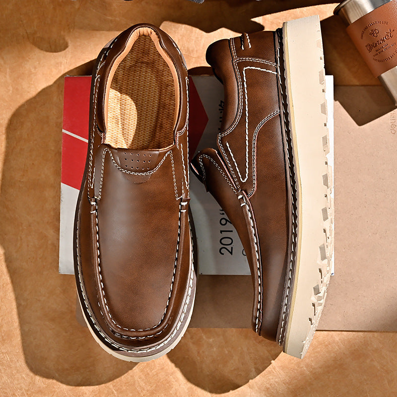 Men's Pedal Large Size Autumn Genuine Retro Platform Men's Casual Leather Shoes