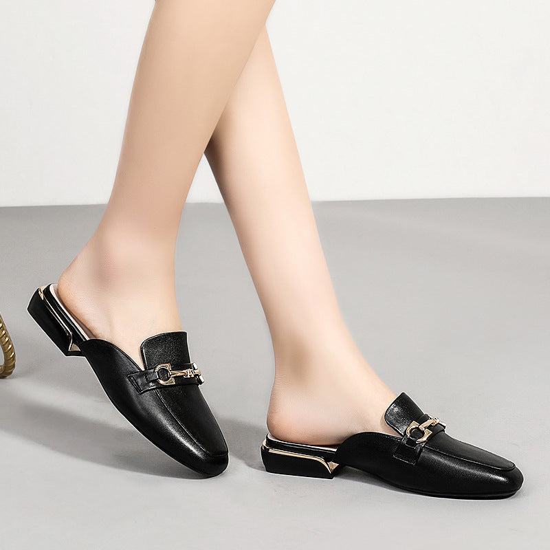 Women's Box Half Summer Outer Wear Semi Leather Shoes