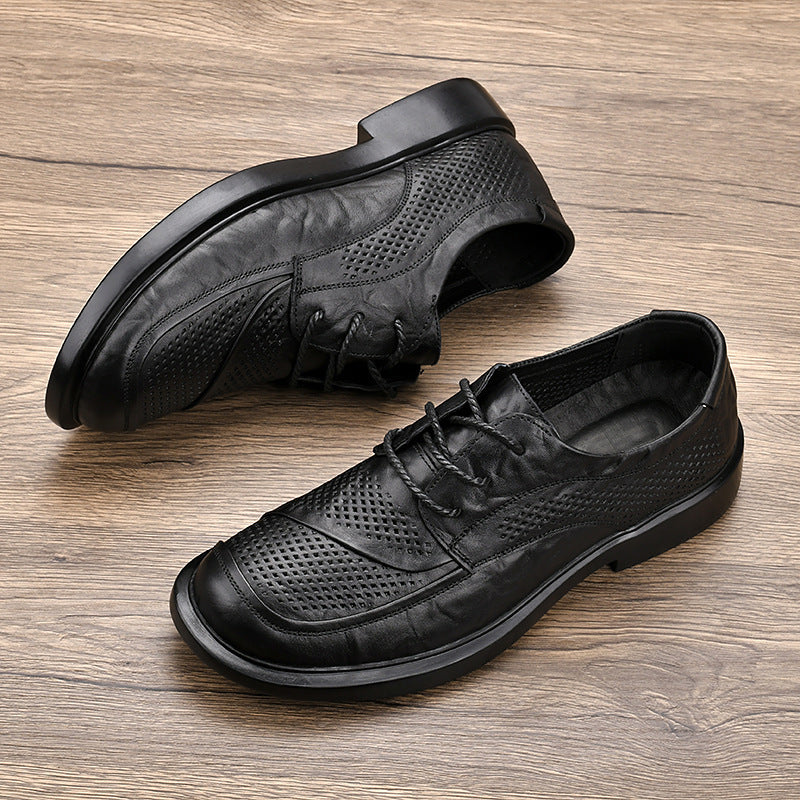 Men's Breathable Genuine Full Grain Cow Soft Surface Business Men's Casual Leather Shoes
