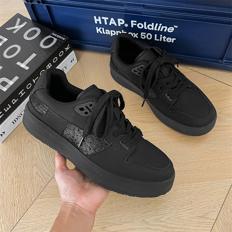 Women's & Men's Niche Design Crack White Autumn Thick Sneakers