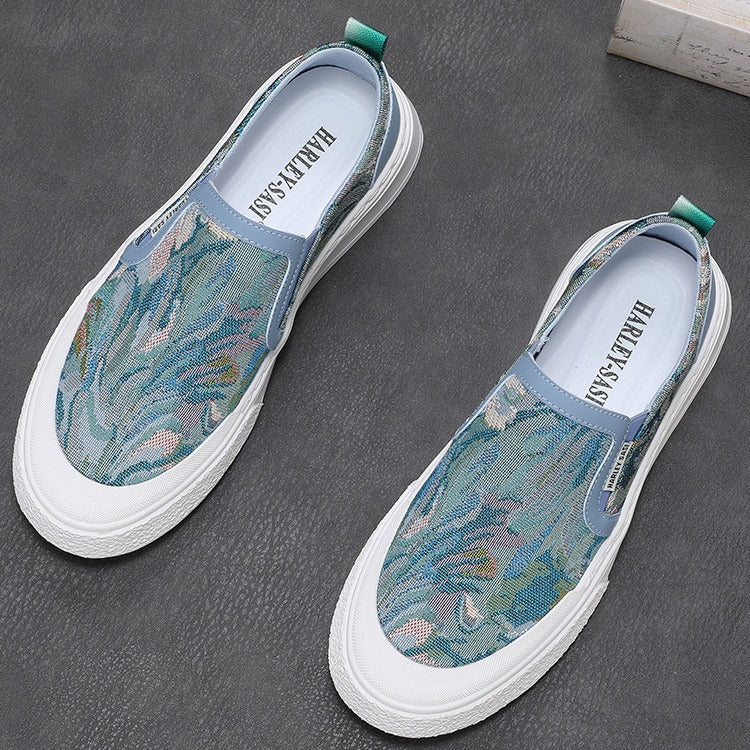 Men's Cloth Breathable Slip-on National Style Printed Sneakers