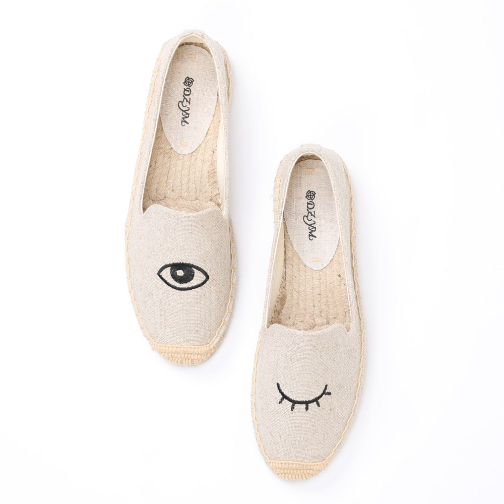 Women's Closed Toe Embroidered Flat Fisherman Fashion Canvas Shoes