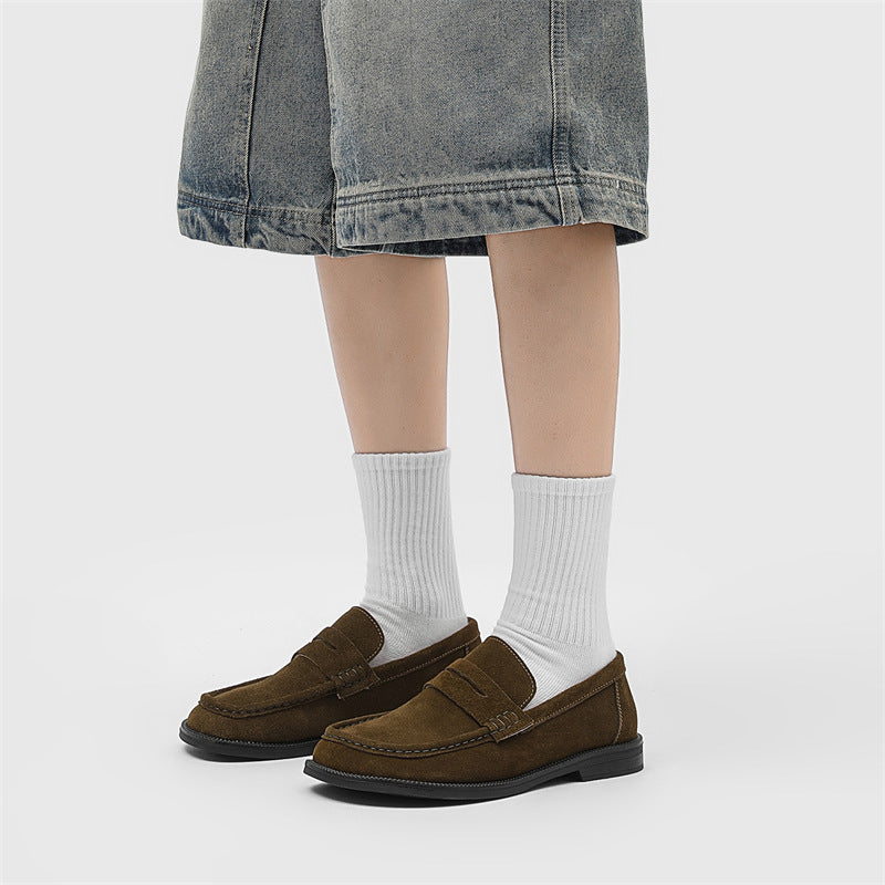 Retro Design High-grade Black Khaki Beige Leather Shoes