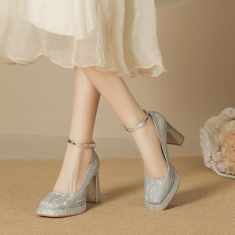 Women's Platform High Pumps Winter Square Toe Mary Women's Shoes