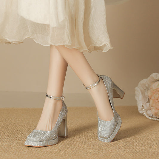 Women's Platform High Pumps Winter Square Toe Mary Women's Shoes