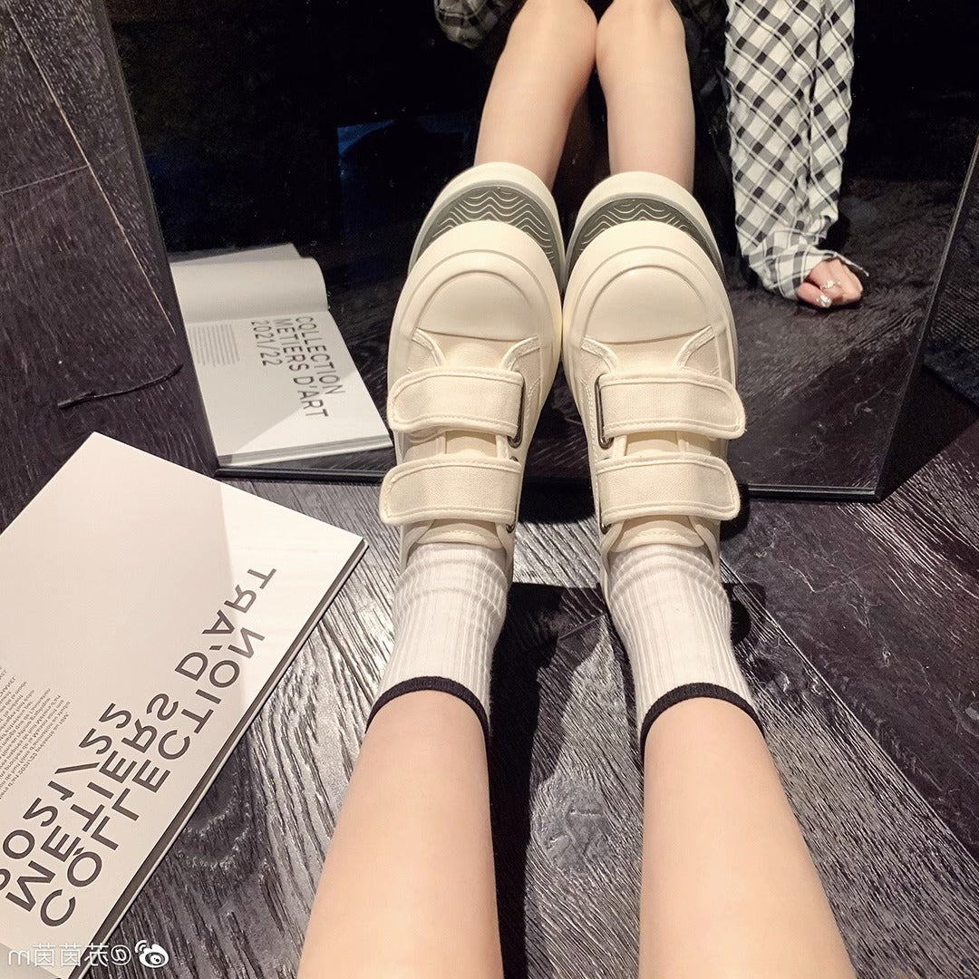 Women's Size Thick Bottom Velcro White Pumps Casual Shoes