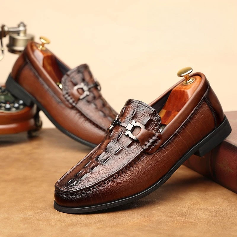 Men's Breathable Trendy Crocodile Pattern British Cowhide Formal Men's Shoes