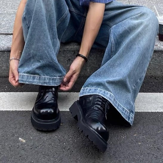 Men's High-grade Big Head Genuine Breathable Increased Leather Shoes