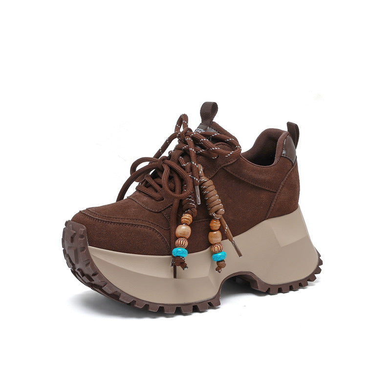 Women's Stylish Height Increasing Dad Platform Cow Suede Sports Casual Shoes