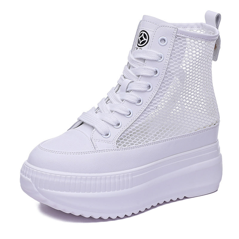 Women's Thin Platform Height Increasing Insole Breathable Hollow Sneakers