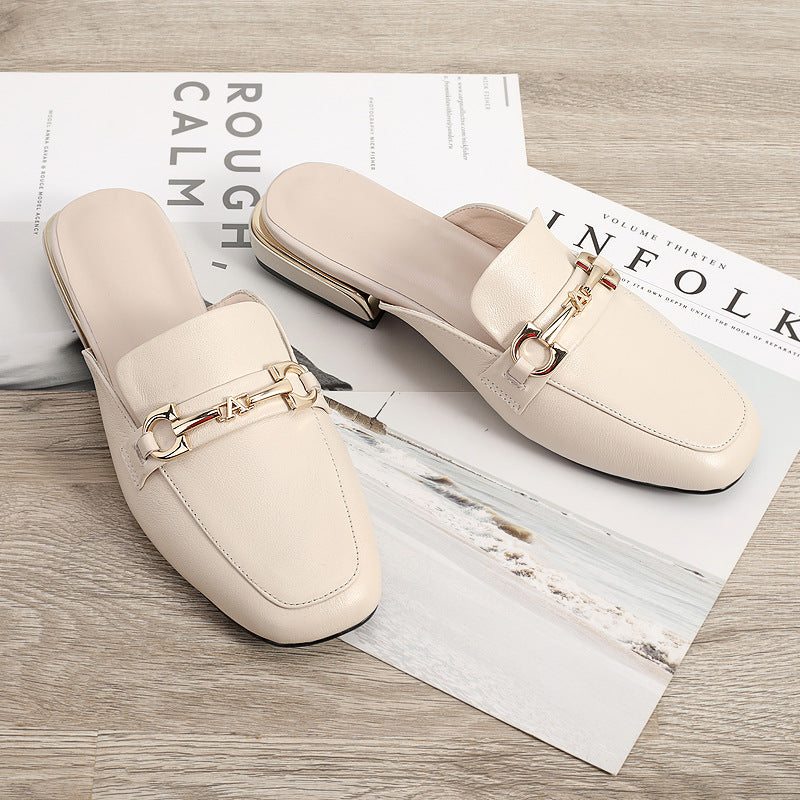 Women's Box Half Summer Outer Wear Semi Leather Shoes
