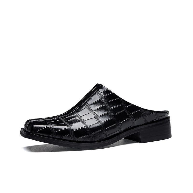 Men's British Crocodile Embossed Cowhide Squared Head Sandals