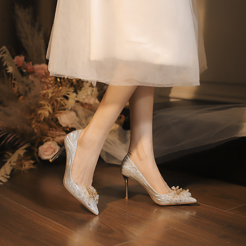 Women's Pointed High Stiletto Wedding Bridal Crystal Dress Women's Fashion Shoes