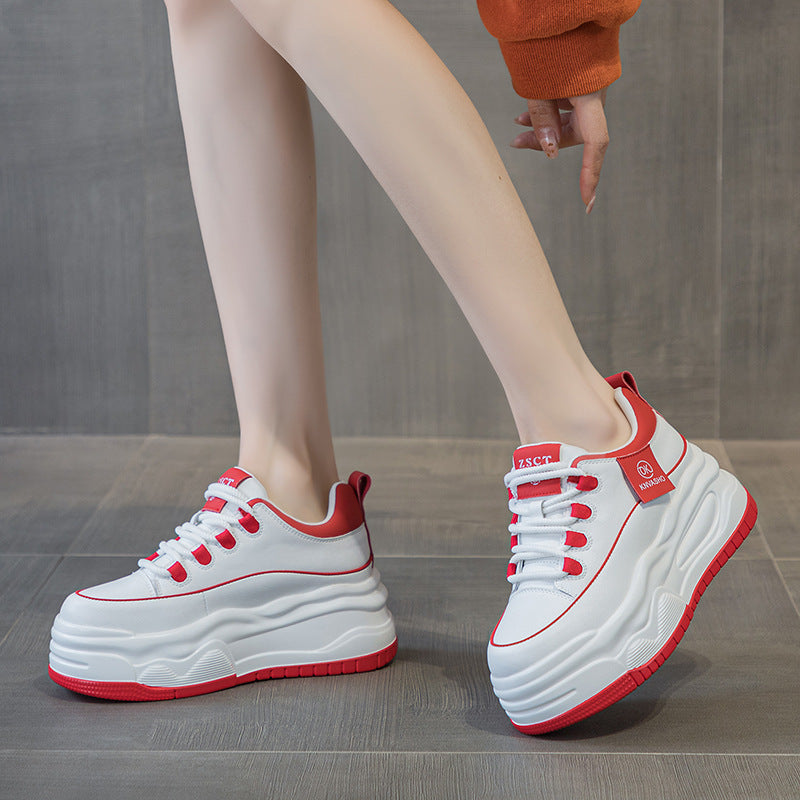 Women's Popular Spring Platform Cowhide Easy Wear Classic Lace Up Women's Casual Shoes