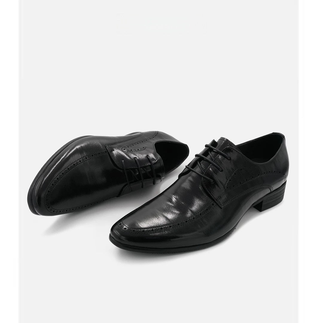 Men's Pointed Toe Genuine Fashion Derby Trendy Leather Shoes
