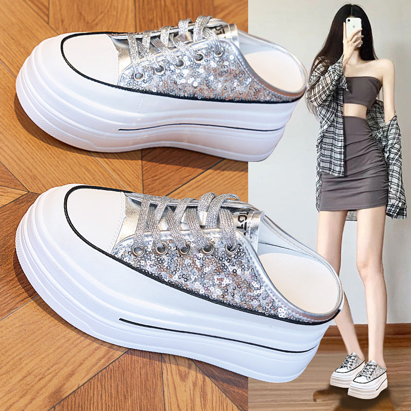 Women's Platform White Summer Breathable Half Genuine Sports Slippers