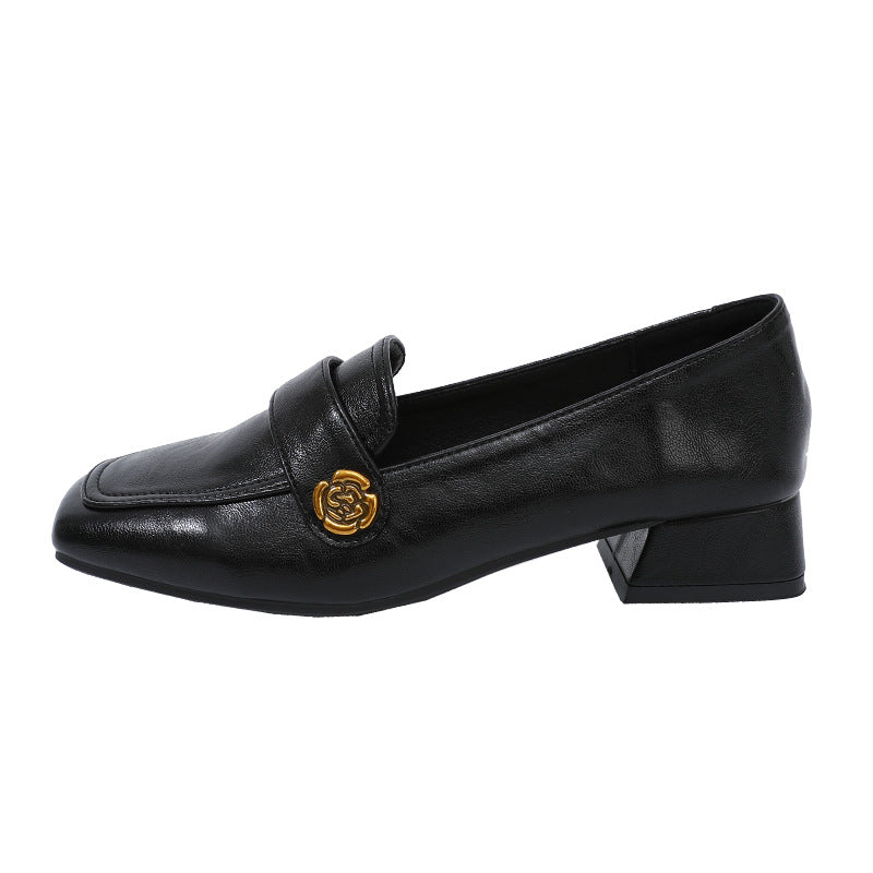 Retro Easy Matching Square Toe Chunky Mom Mid Slip-on Loafers