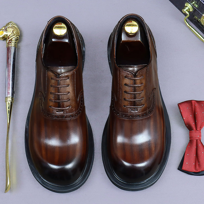 Men's Head British Style Business Formal Wear Cowhide Leather Shoes