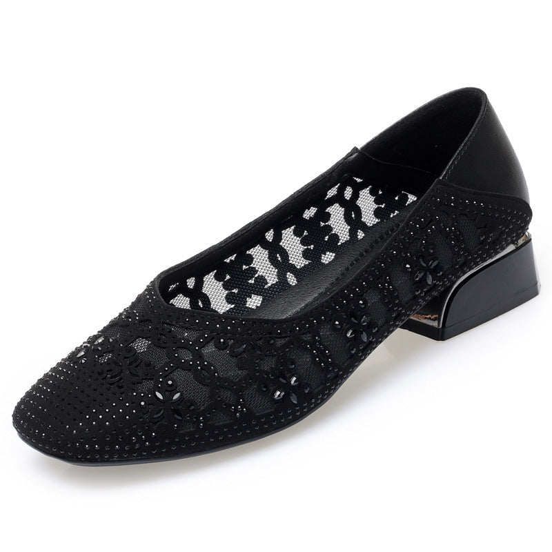 Women's Box Mesh Summer Hollow Surface Pumps Chunky Soft Bottom Breathable Women's Casual Shoes