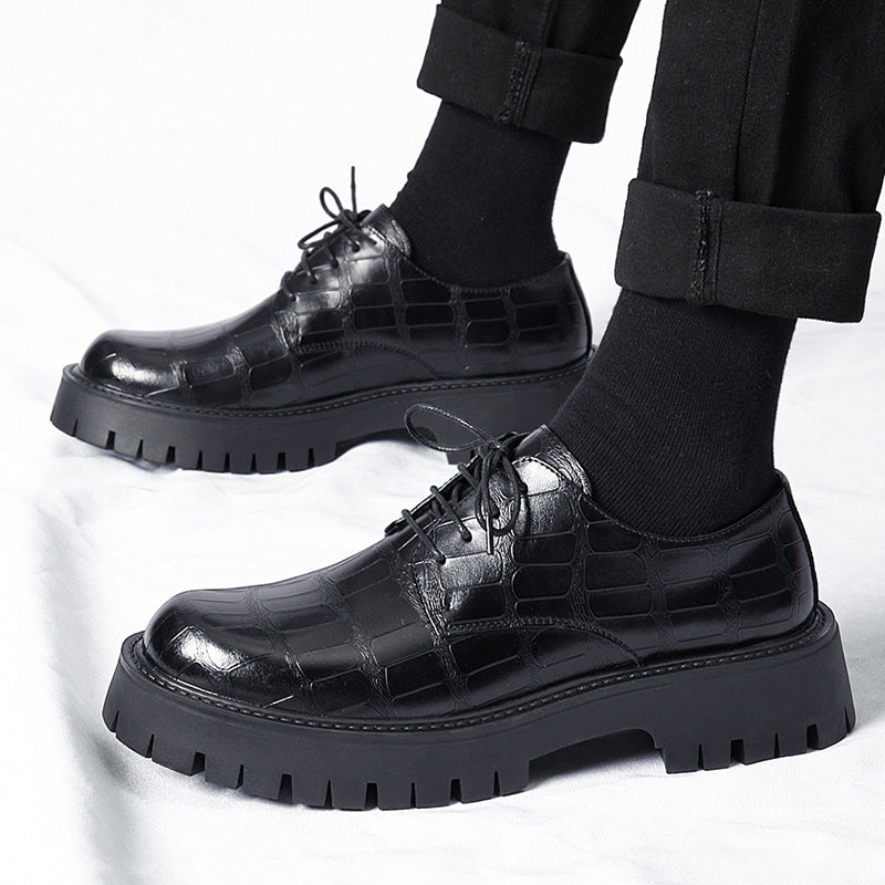 Men's Style Formal Wear Big Head Trendy Martin Platform Low Leather Shoes