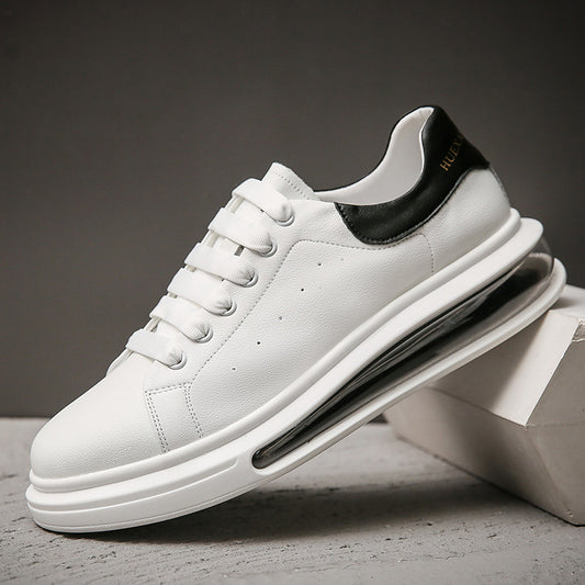 Men's Bottom Cowhide White Breathable Air Cushion Casual Shoes