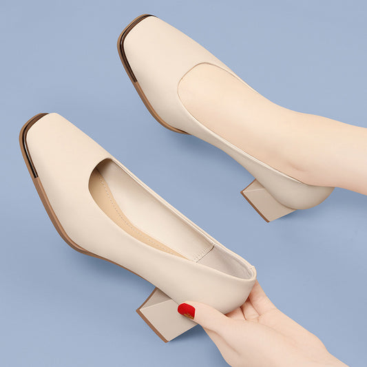 Women's High Low-cut Square Toe Soft Bottom Chunky Professional Women's Shoes