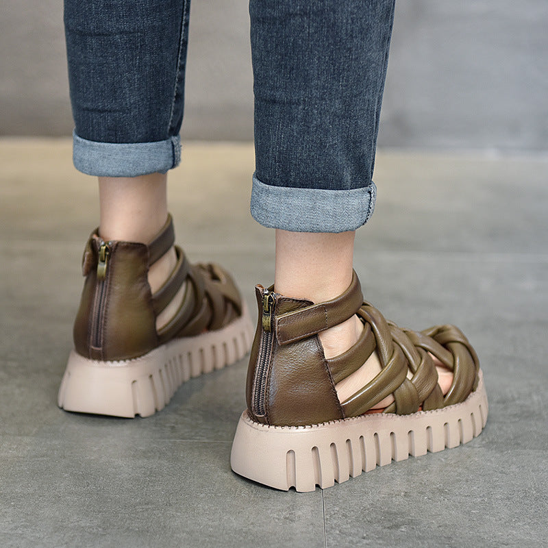 Women's Pairs Of Thick-soled Roman Genuine Pitcher Sandals