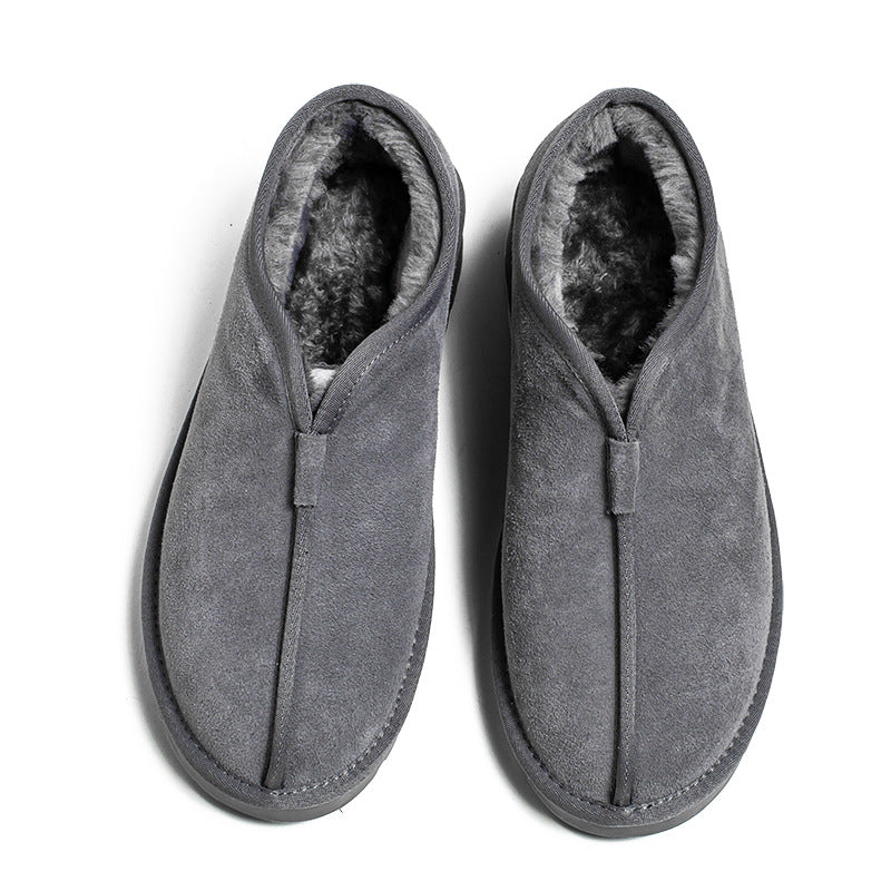 Men's Cotton Winter Lazy Cow Suede One Pedal Snow Boots