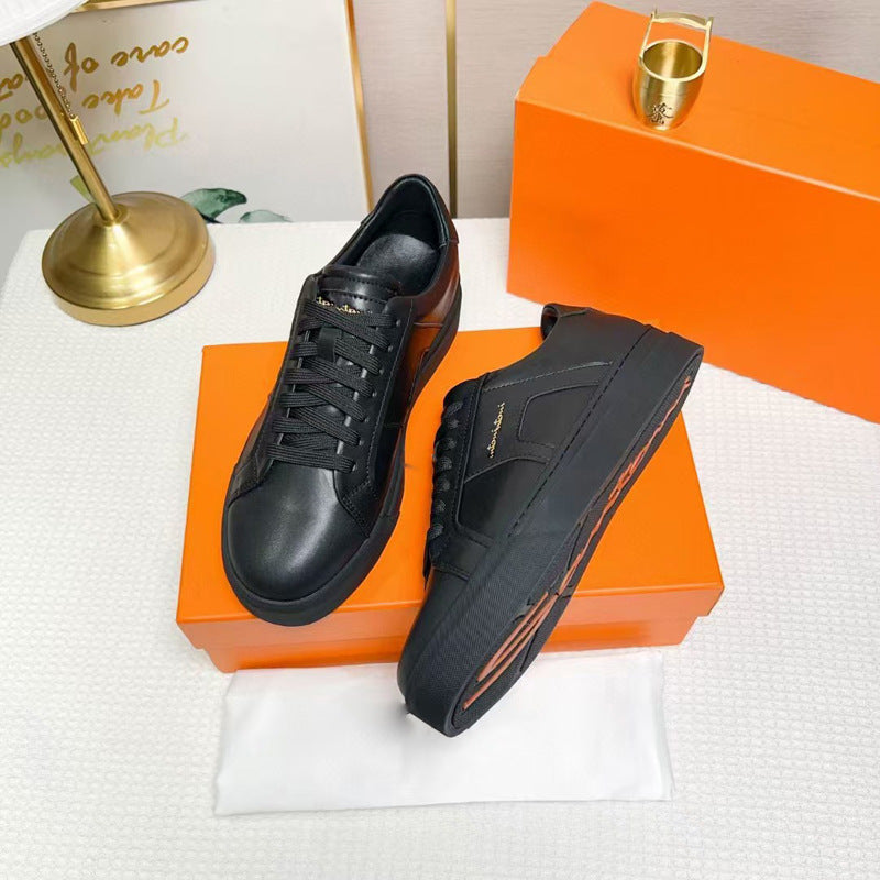 Men's Calfskin Color Matching Lace Up Comfortable Men's Board Shoes